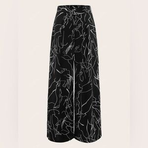 SHEIN Essnce Plus Graphic Print Belted Wide Leg Pants